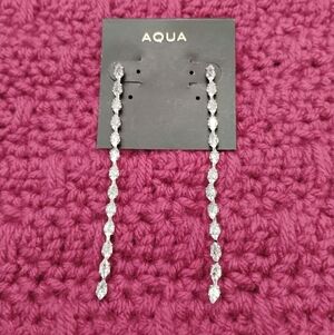 AQUA Rhodium-Plated White Cubic Zirconia Drop Earrings NWT